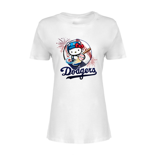 Adult Fitted Hello Kitty Dodgers Baseball Tshirt